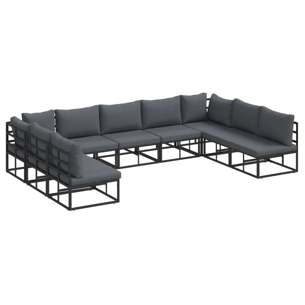 Set Divano da Giardino con cuscino 9 pcs Nero Alluminio 3378900