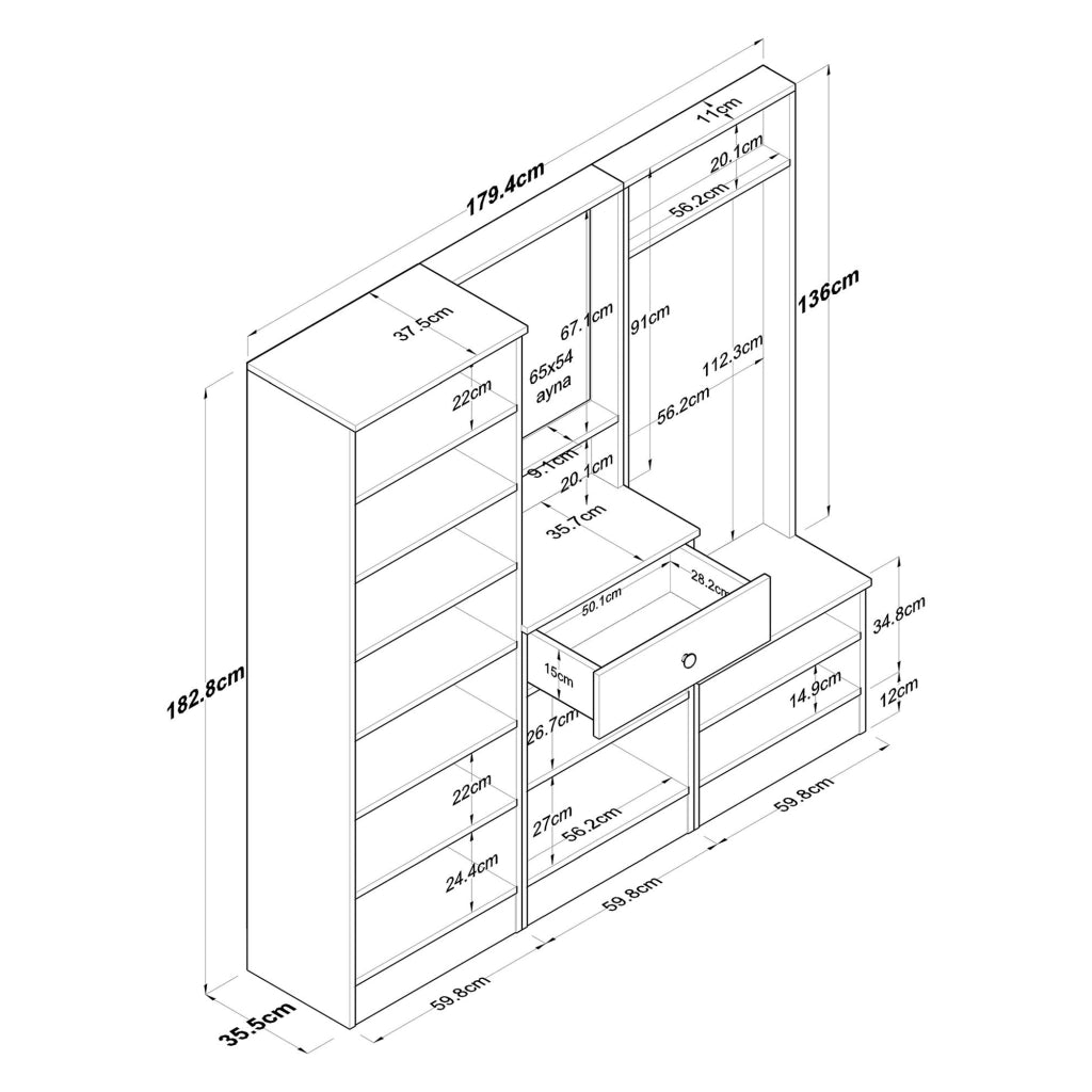 Manzano, Mobile da Ingresso Specchio Incluso, 179x37x183h cm Bianco