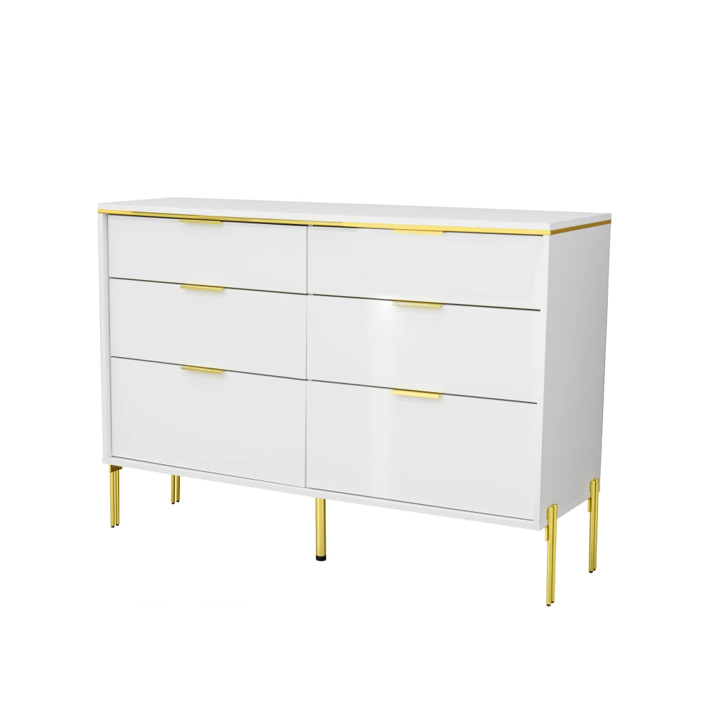 Credenza Moderna con 6 Cassetti ¨C Xylo ¨C Bianco Lucido e Oro, Soggiorno e Ingresso