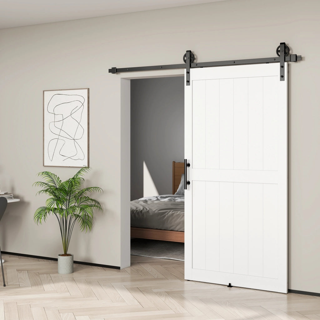 Porte Scorrevole Country con Binario e Maniglia in Legno e Acciaio ¨C Minimal ¨C 106.6x213.4 cm Bianco e Nero