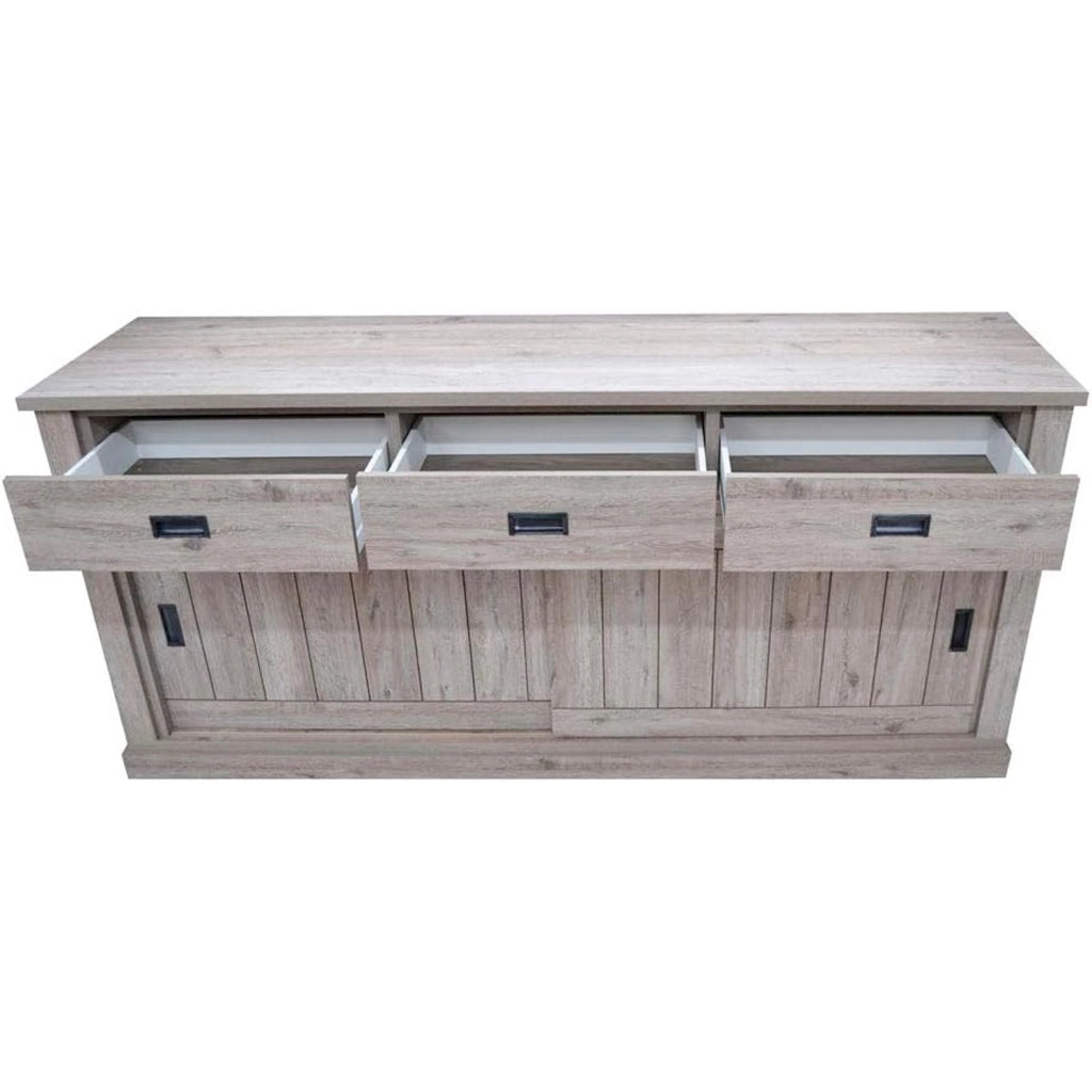 Madia Credenza Con 3 Cassetti 2 Ante Scorrevoli E 4 Ripiani Interni Mobile Dispensa Per Cucina Soggiorno Zona Living Design Classico Moderno 220 X 50 X 95 Cm Rovere Alaska