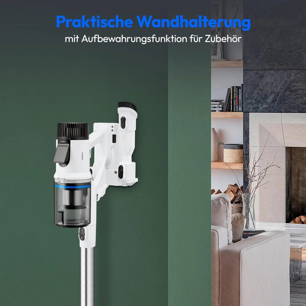 Aspirateur balai sans fil - MEDION MD11860 - 55 min - 400 W - 2,500 mAh - Blanc / Gris
