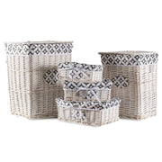 Set 3/5 Pezzi Ceste Portabiancheria in Vimini con Coperchio e Fodera Interna in Tessuto, Contenitori Multiuso per Bucato, Bagno, Lavanderia e Camera da Letto, Design Shabby Chic   5 Ceste NickTipo2