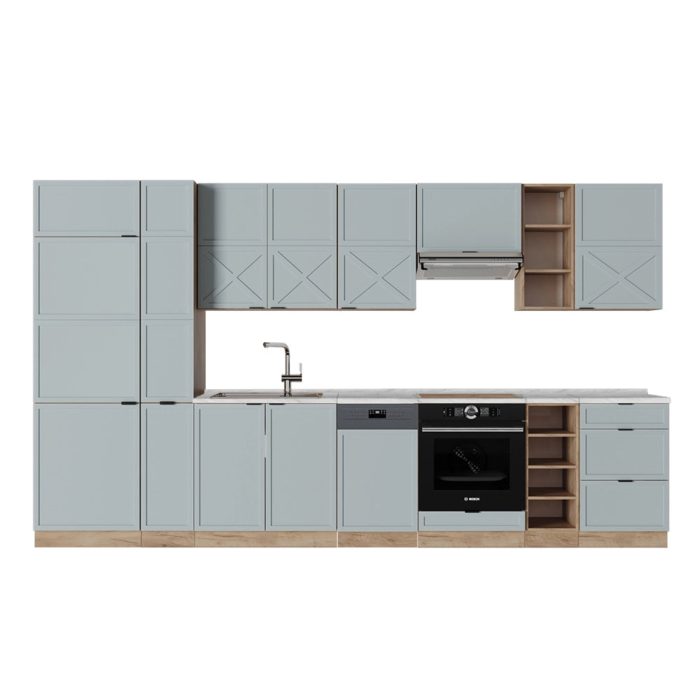 Cucina componibile Fame-Line Blu-grigio chiaro/Rovere dorato 355 cm senza piano di lavoro Vicco