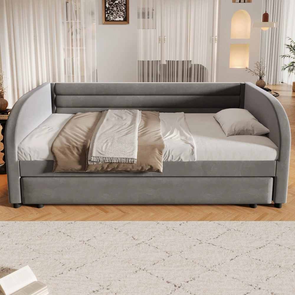 Letto imbottito con letto estraibile e LED ¨C Minimal ¨C Grigio 90x200 cm