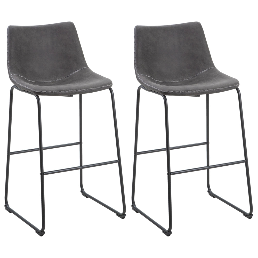 Set di 2 sgabelli da bar rivestimento in tessuto grigio scuro gambe in metallo Nero poggiapiedi industriale