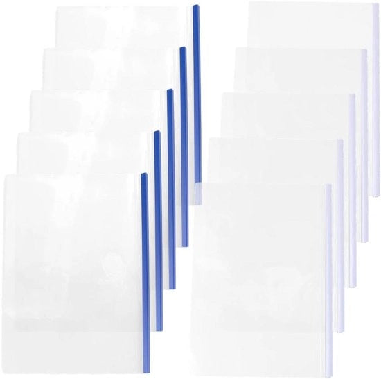 Hoezen diario 10 pezzi bianco e blu formato A4 - Clip binder e maniglia in plastica per la registrazione uffici