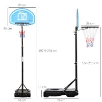 Canestro Basket con Altezza Regolabile 197.5-245cm, Base con Ruote e Tabellone, Blu