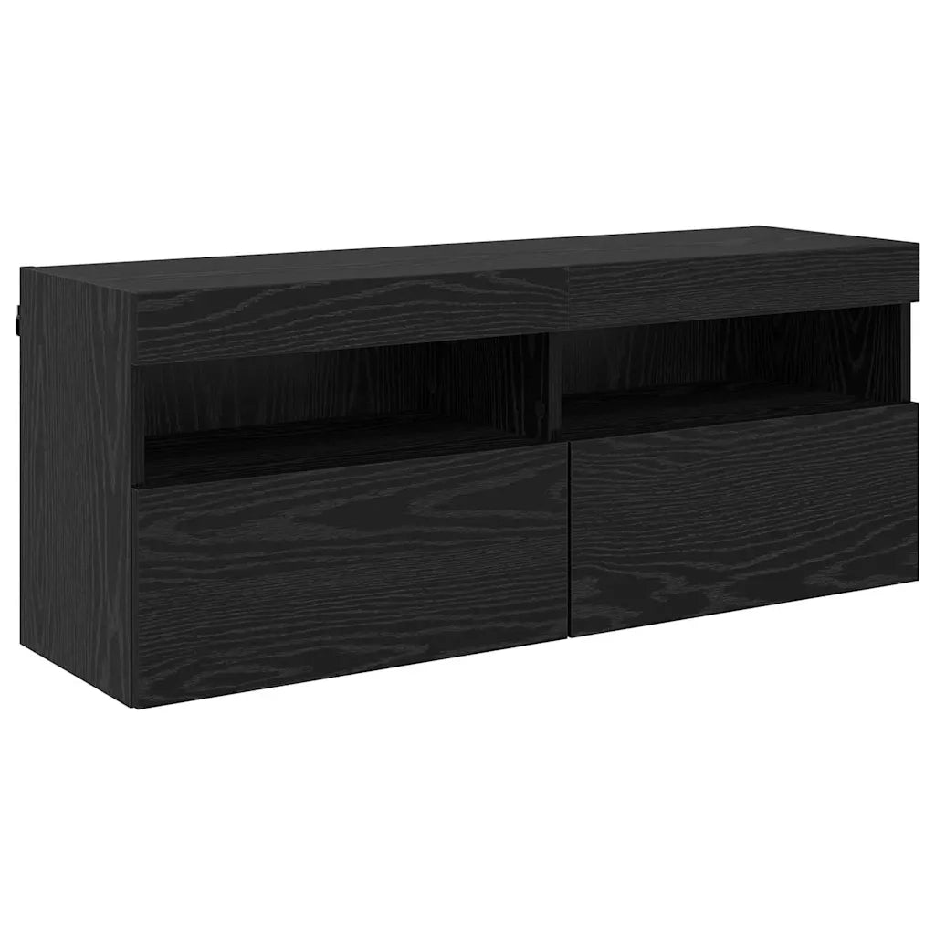 Mobile TV da parete con LED Rovere Nero 100 x 30 x 40 cm 882985