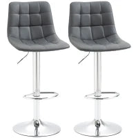 Set 2 Sgabelli da Bar Girevoli in Similpelle con Schienale e Poggiapiedi, 42x45x89-110cm, Grigio
