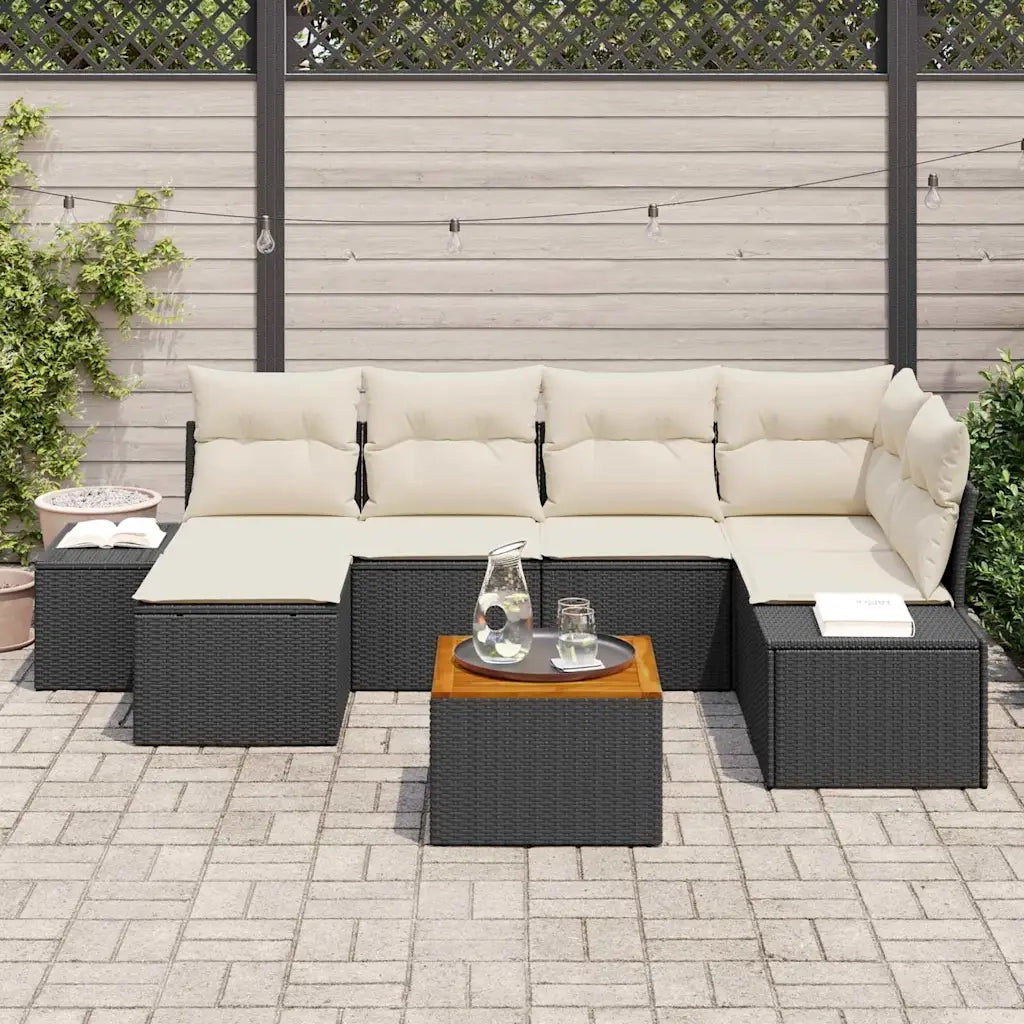 Set Divano da Giardino con cuscino 7 pcs Nero polyrattan 3347978
