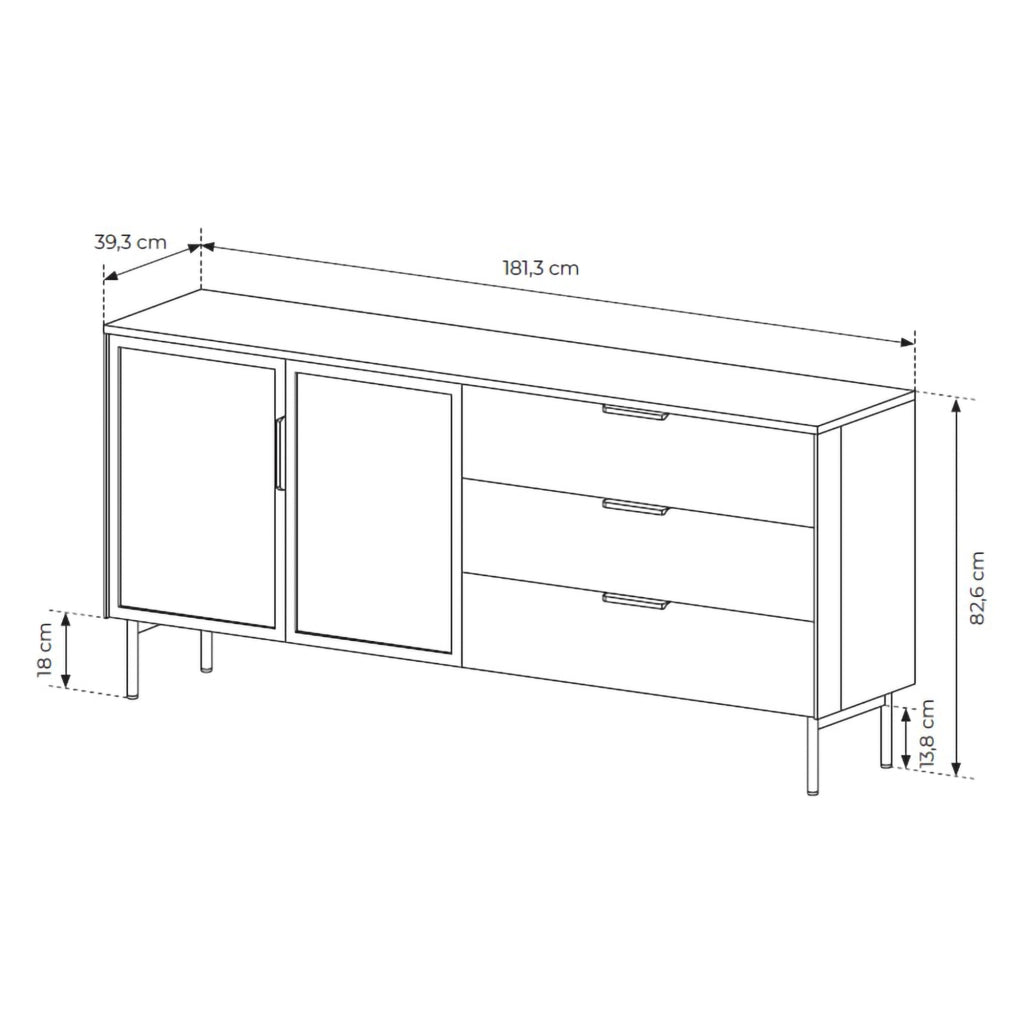 Madia Hara, Credenza 3 Cassetti, 181x39x83h cm Marrone Noce