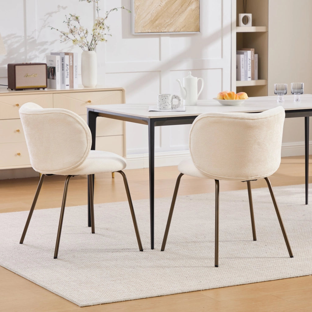 Sedie da Pranzo Set 2 Pezzi ¨C Xylo ¨C Velluto Crema, Gambe in Metallo Bronze, Schienale Curvo