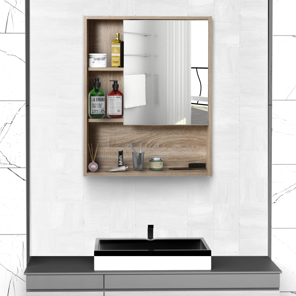 Armadietto da Bagno con Specchio e Ripiani Regolabili ¨C Zephmum ¨C Legno Rovere 60x15x76 cm