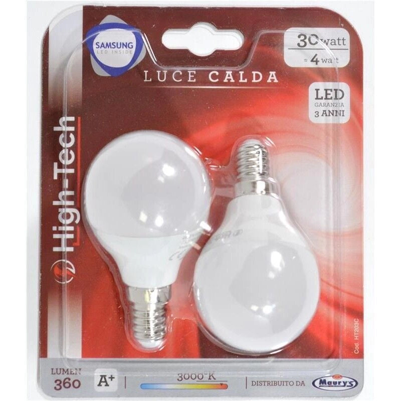 HIGH-TECH SET 2 LAMPADINE LED SAMSUNG SFERA E14 4W G45 LUCE CALDA 3000K 360 LUMEN