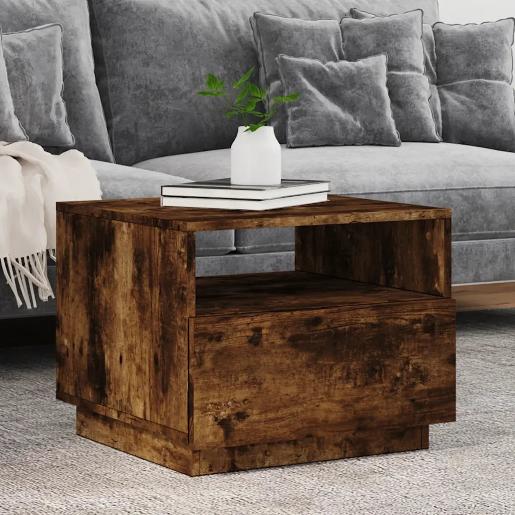 Tavolino da Soggiorno con Luci LED-Tavolino da Salotto-Tavolo Rovere Fumo 50x49x40 cm
