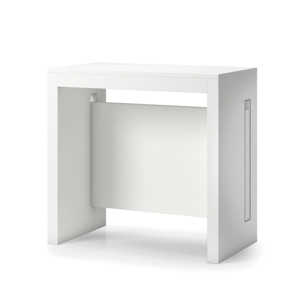 Tavolo allungabile Akam, Tavolo da pranzo estensibile, Consolle multiuso con allunghe, Made in Italy, Cm 186x80h76, Bianco