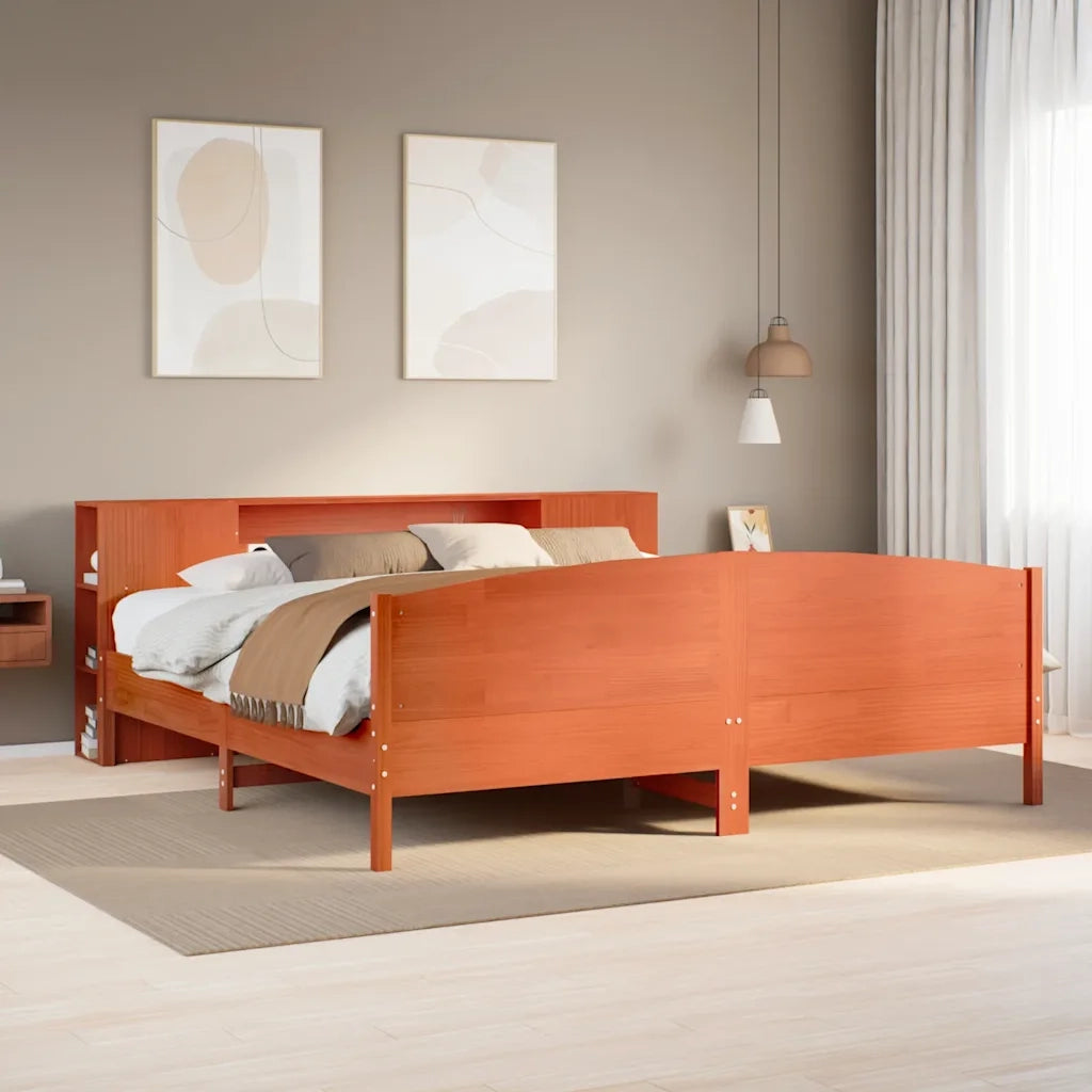 Letto Libreria senza Materasso Marrone Cera 200x200 cm in Pino 3323055