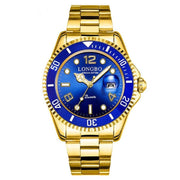 Trade Shop - Orologio Da Polso Longbo 80430g Uomo Quarzo Impermeabile Data Elegante Dorato Blu -