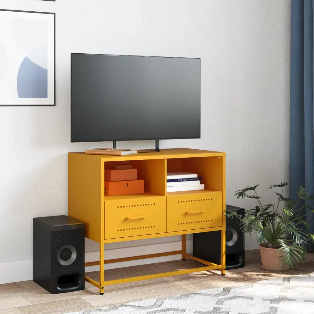 Mobile TV | Armadietto TV | Mobile Porta TV Giallo Senape 68x39x60,5 cm in Acciaio
