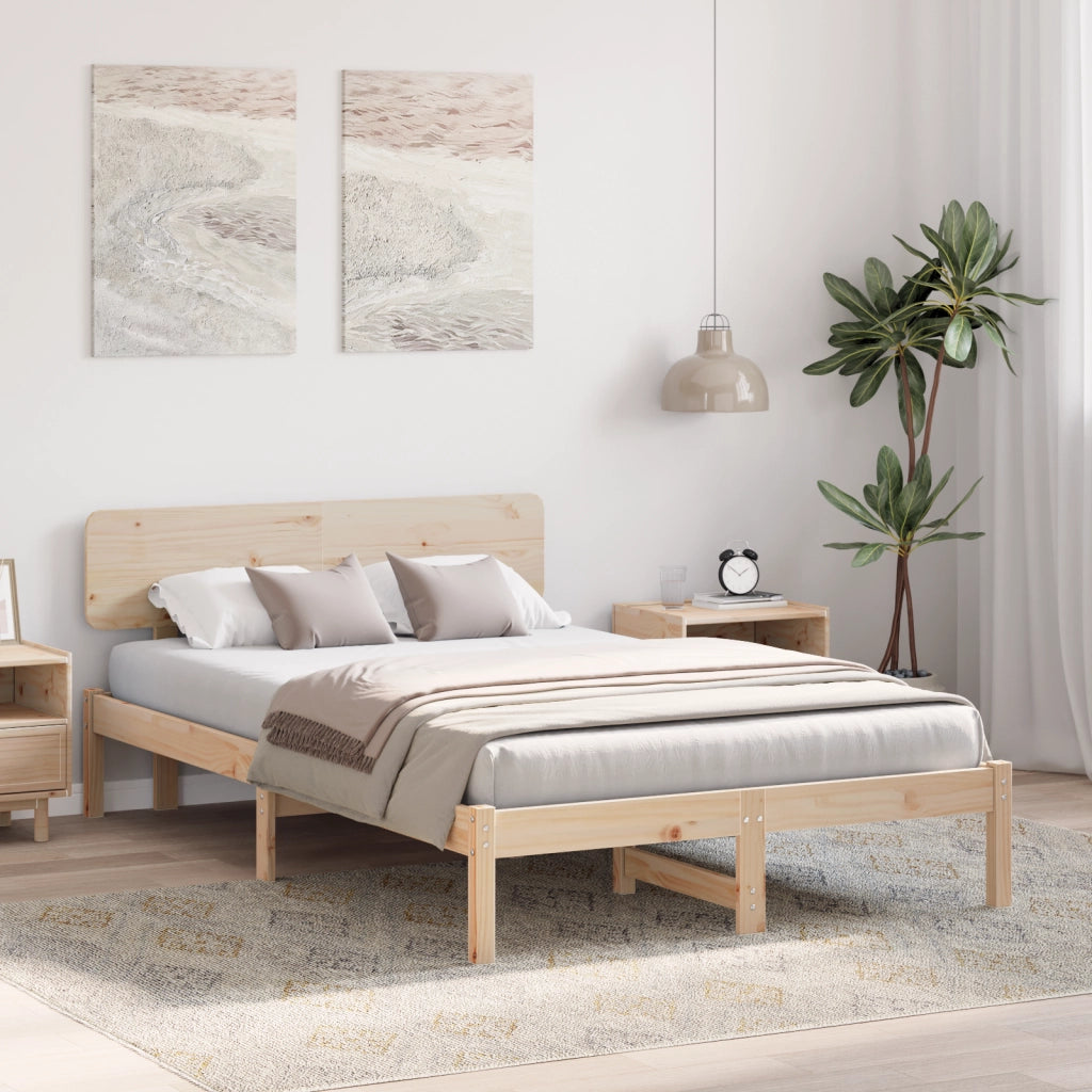 Struttura Letto con Testata 140x190 cm in Legno Massello di Pino