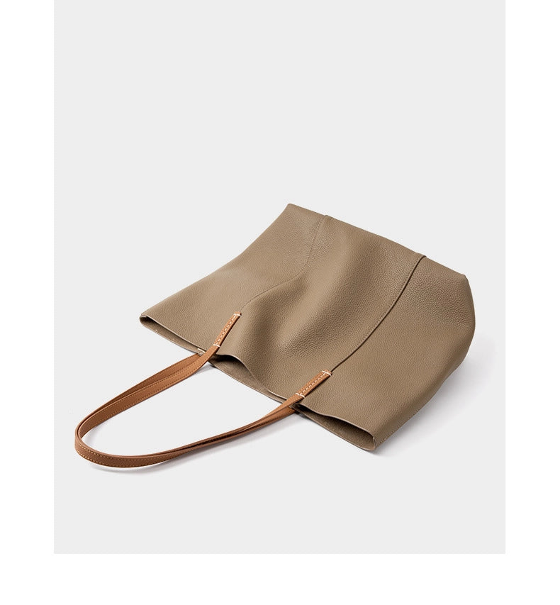 Borsa a mano grande da donna in vera pelle, colore grigio, ideale per il tempo libero.