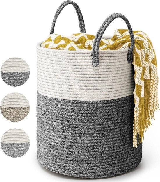 Cestino di Stoccaggio in Cotone 39L con Copertura - Dimensioni 35 x 40 cm - Riutilizzabile e Pratico da Utilizzare (Grigio Scuro)