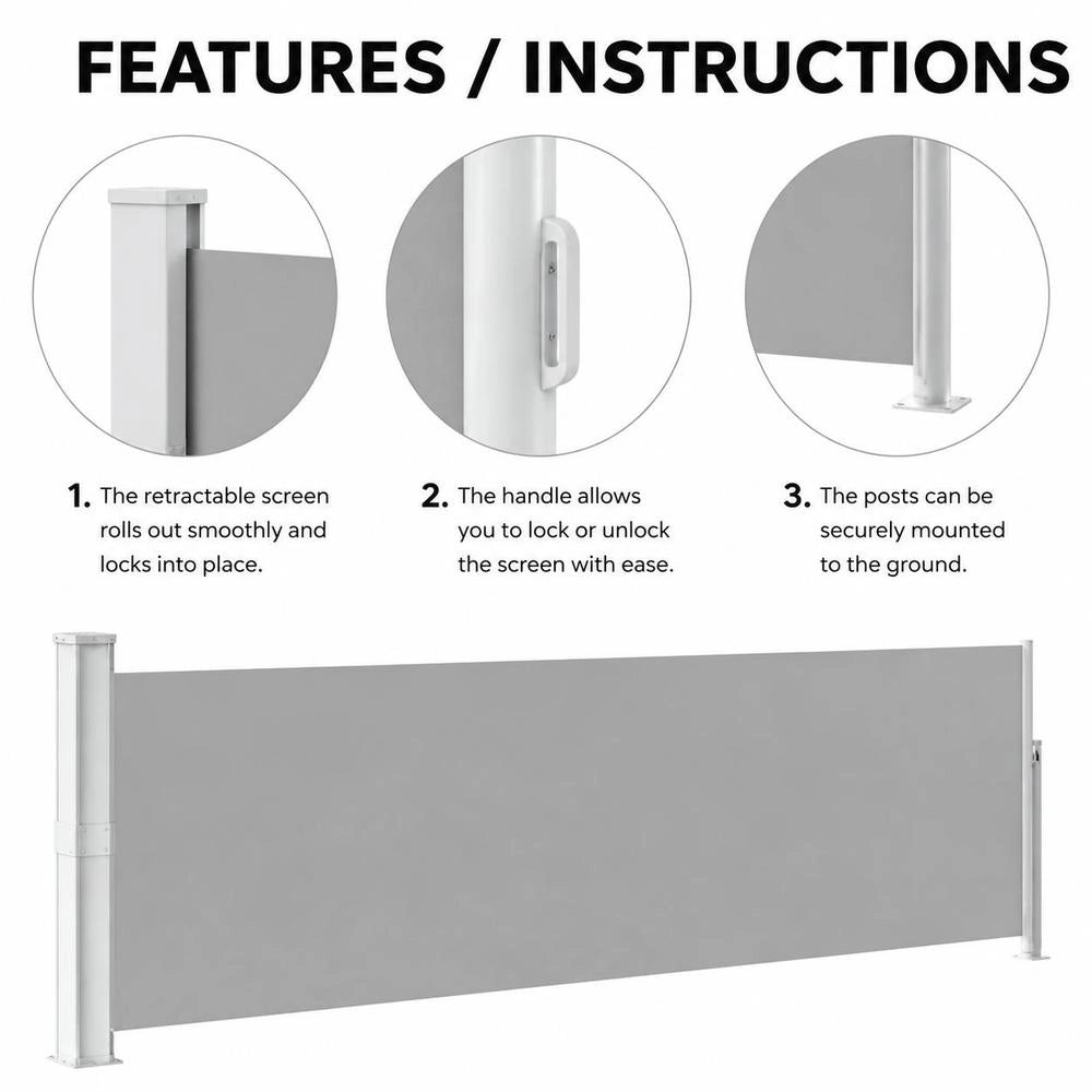 Extendable Side Awning 140x500 Cm Grey