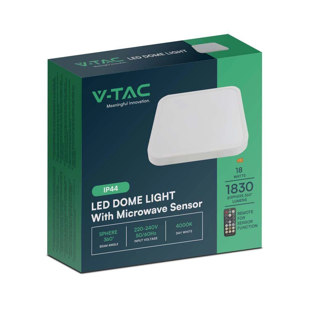 Plafoniera LED V-TAC 18W quadrata 29,5cm sensore IP44
