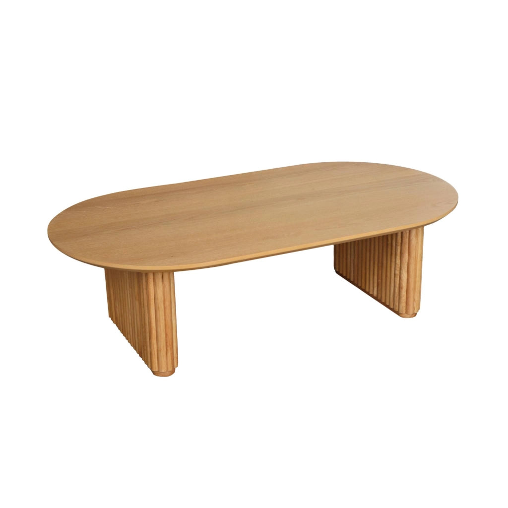 Tavolino ovale in legno di hevea placcato rovere, quercia