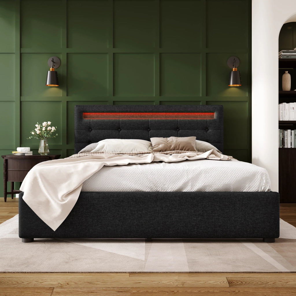 LETTO Contenitore 140x200 cm con LED, 4 cassetti e materasso incluso