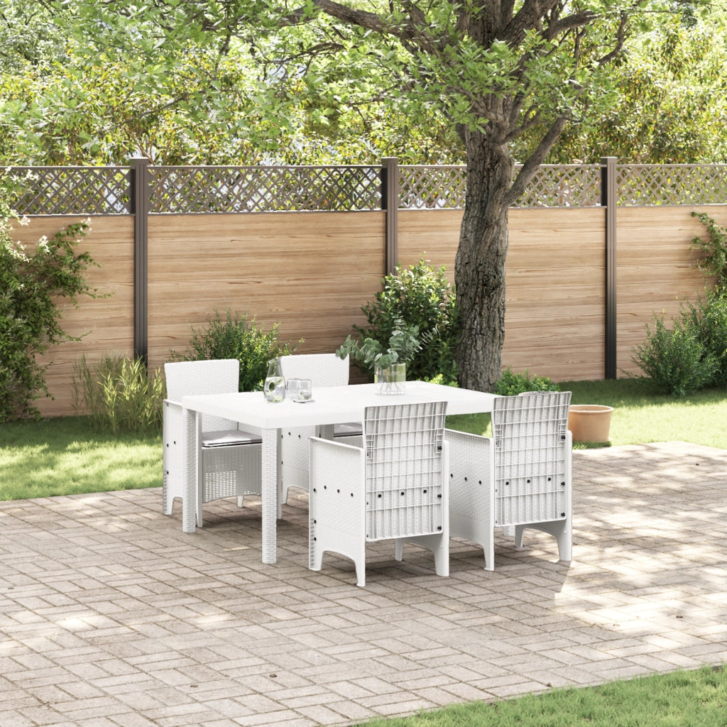 Set da pranzo da giardino a 5 pezzi con cuscini Bianco Polyrattan