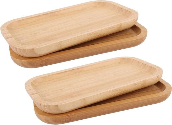 Set di 4 piatti di servizio in bambù rettangolari - 25 x 14 x 2 cm - per sottopiani per tè, caffè e dolci