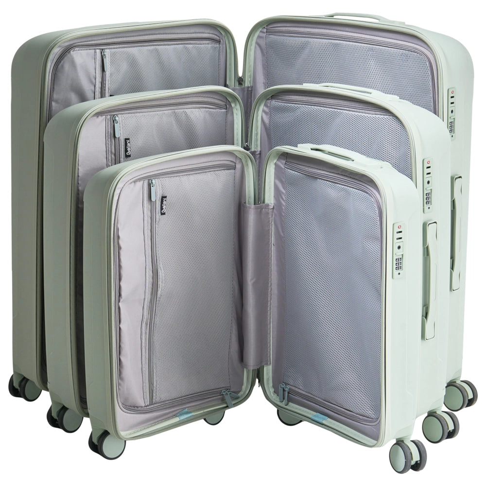 Set di 3 valigie rigide verde chiaro Materiale sintetico Lucchetto TSA in ferro Ruote silenziose Cerniera antifurto 3 misure stile Moderno