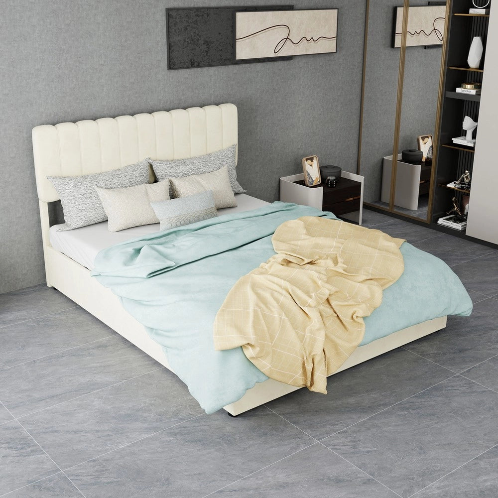 Letto Contenitore Imbottito con Testiera ¨C MINIMAL ¨C Beige 140x200 con Materasso