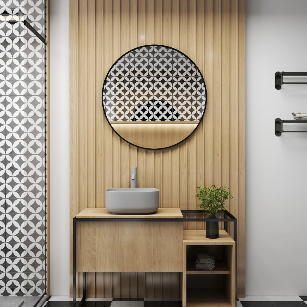 Specchio Rotondo da Bagno ¨C Xylo ¨C Metallo Nero ? 70 cm