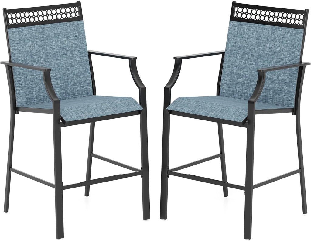 Set di 2 sedie da giardino, da balcone con braccioli e poggiapiedi, per giardino, piscina, balcone e terrazze, portata fino a 180 kg (blu)