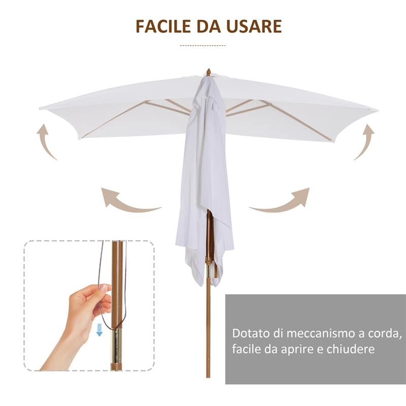 OMBRELLONE DA GIARDINO 2X3 IN LEGNO LACCATO CON COPERTURA RIMOVIBILE, BIANCO