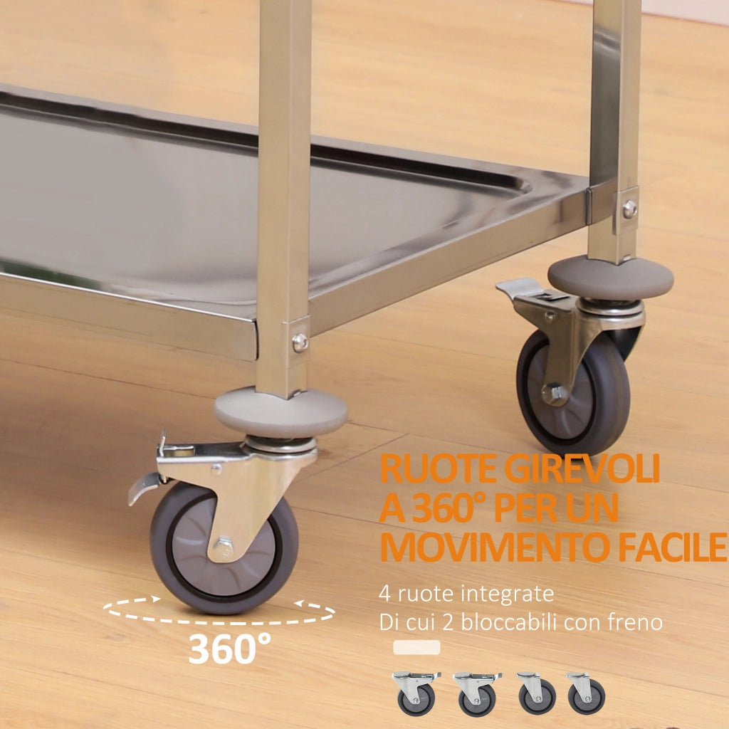 Carrello da Cucina 3 Ripiani Aperti 4 Ruote Omnidirezionali ¨C zephmum ¨C Acciaio Inossidabile Argento 90.5x50.5x88.2cm