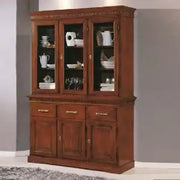 Credenza cristalliera in legno massiccio 3 porte mod arcadia arte povera noce scuro