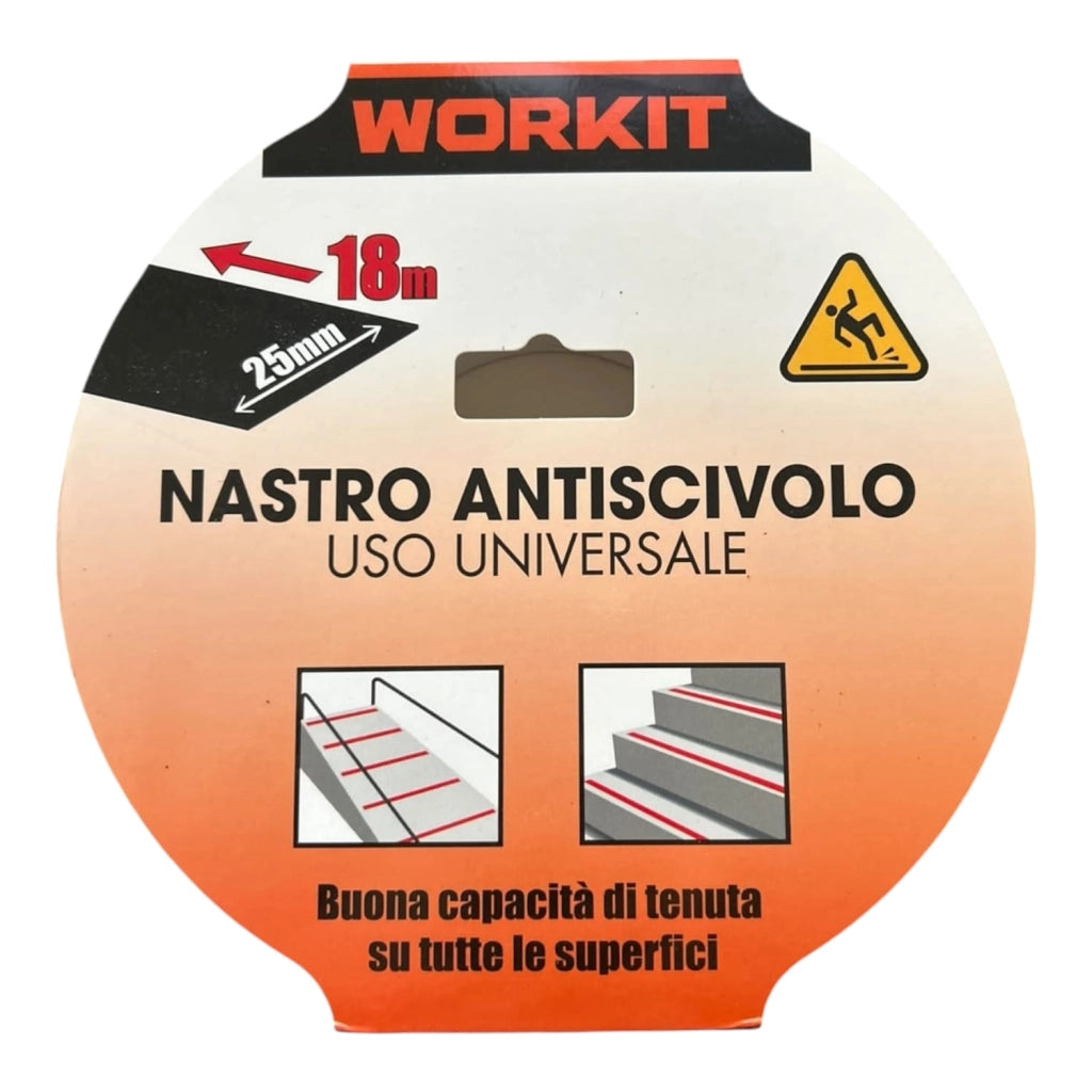 Nastro Antiscivolo WORKIT 25 mm x 18 m – Adesivo Antiscivolo Universale per Scale, Gradini, Rampe e Pavimenti