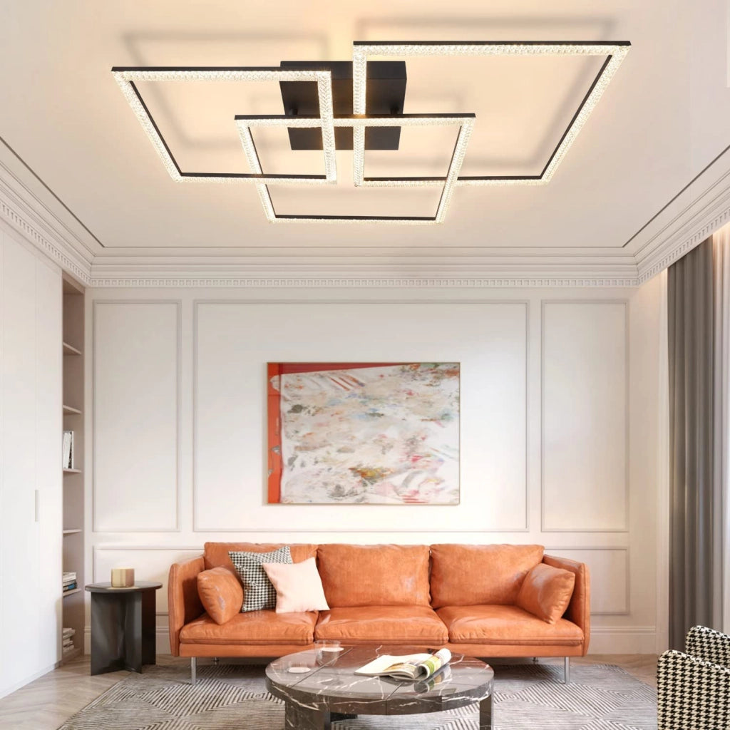 ZMH Lampada da soffitto LED glamour cristallo nero design modulare 82W per interni