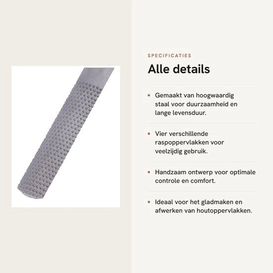 Houtrasp 4-via - Halfrondo/Plato - Lavorazione del legno/Trattamento del metallo - Resistente allo shock - Denti doppi/sottili - Dimensioni 200 x 23 mm - Segatura