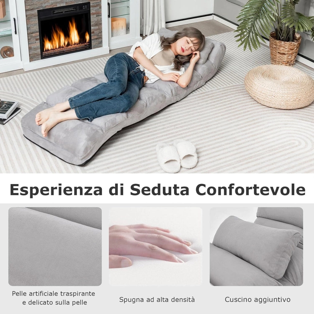 Sedia Pieghevole da Pavimento Portatile, Divano Imbottito, Regolabile in 5 Posizioni, Supporto per la Schiena, Ideale per Rilassarsi Leggere (Grigio)