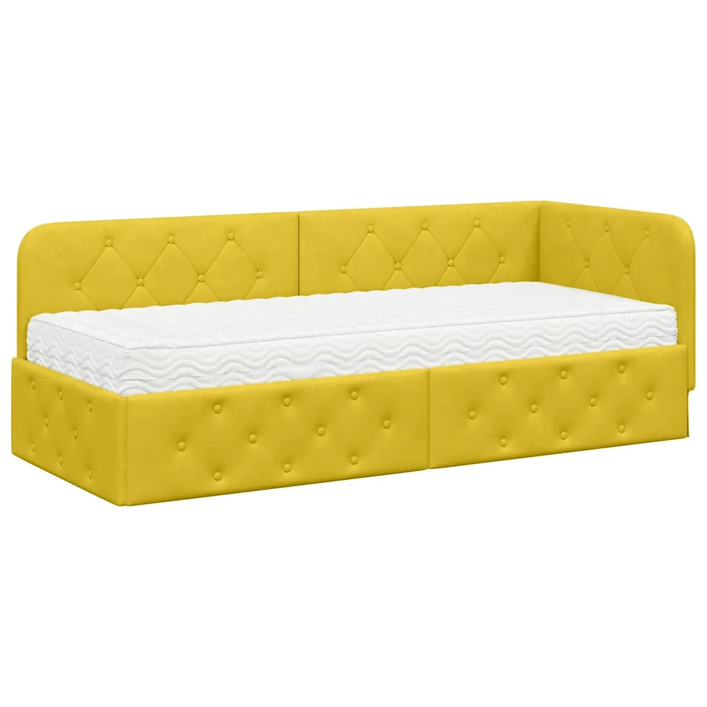 Letto singolo | Letto per adulti | Cornice del letto ad angolo Giallo 80 x 200 cm Velluto