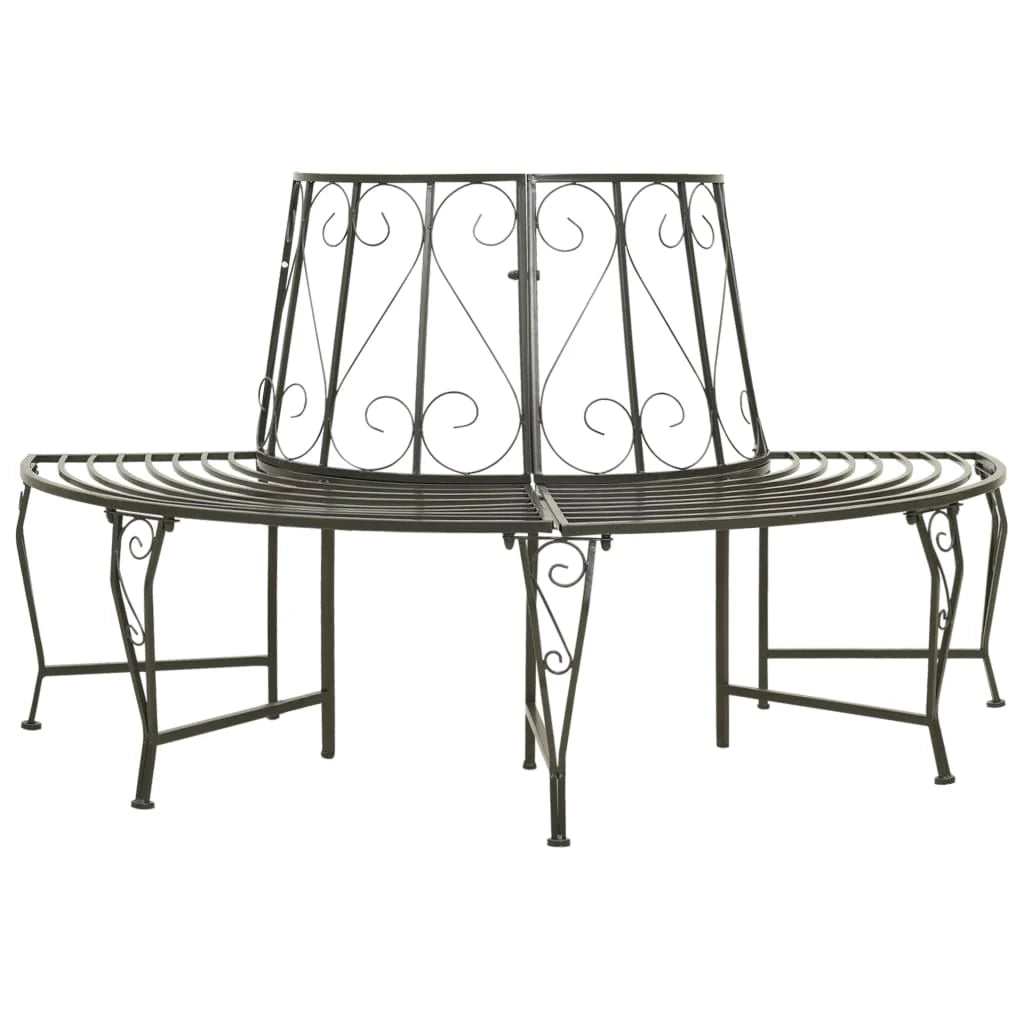 Panca da giardino mobili da esterno per patio albero da giardino terrazza semicircolare 160 cm acciaio grigio argento 02_0011136