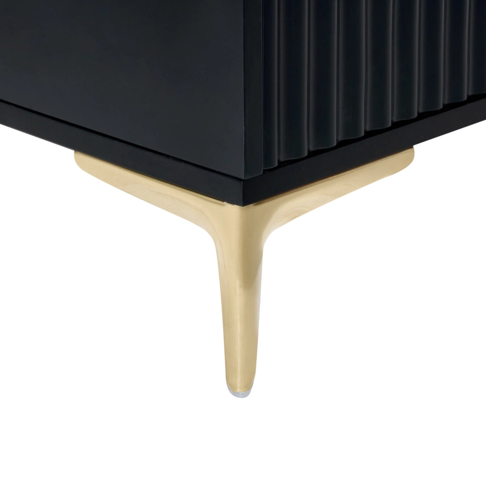 Cassettiera nero MDF 6 Cassetti Gambe in Metallo Maniglie Fronti Scanalati Design Moderno Camera da Letto Soggiorno