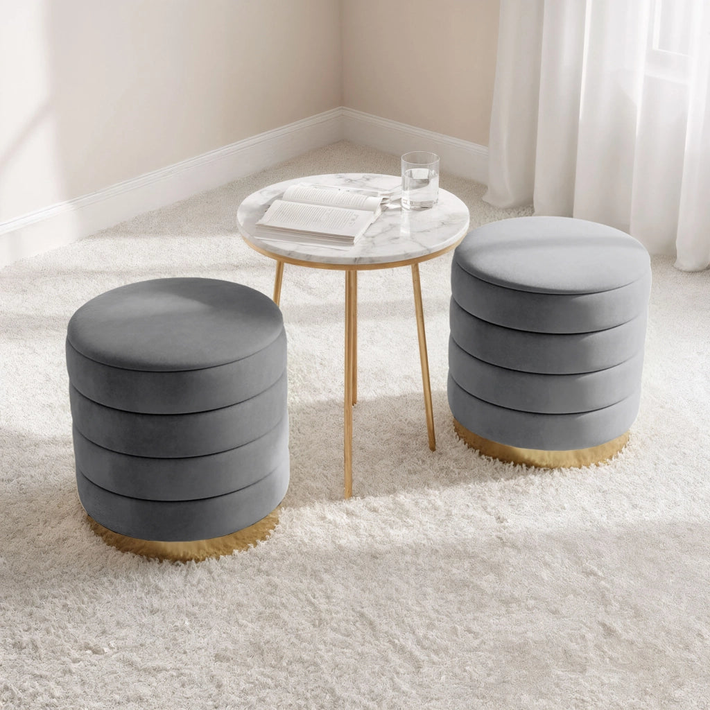 Pouf contenitore cilindrico in velluto 40 cm LUNA Grigio Scuro