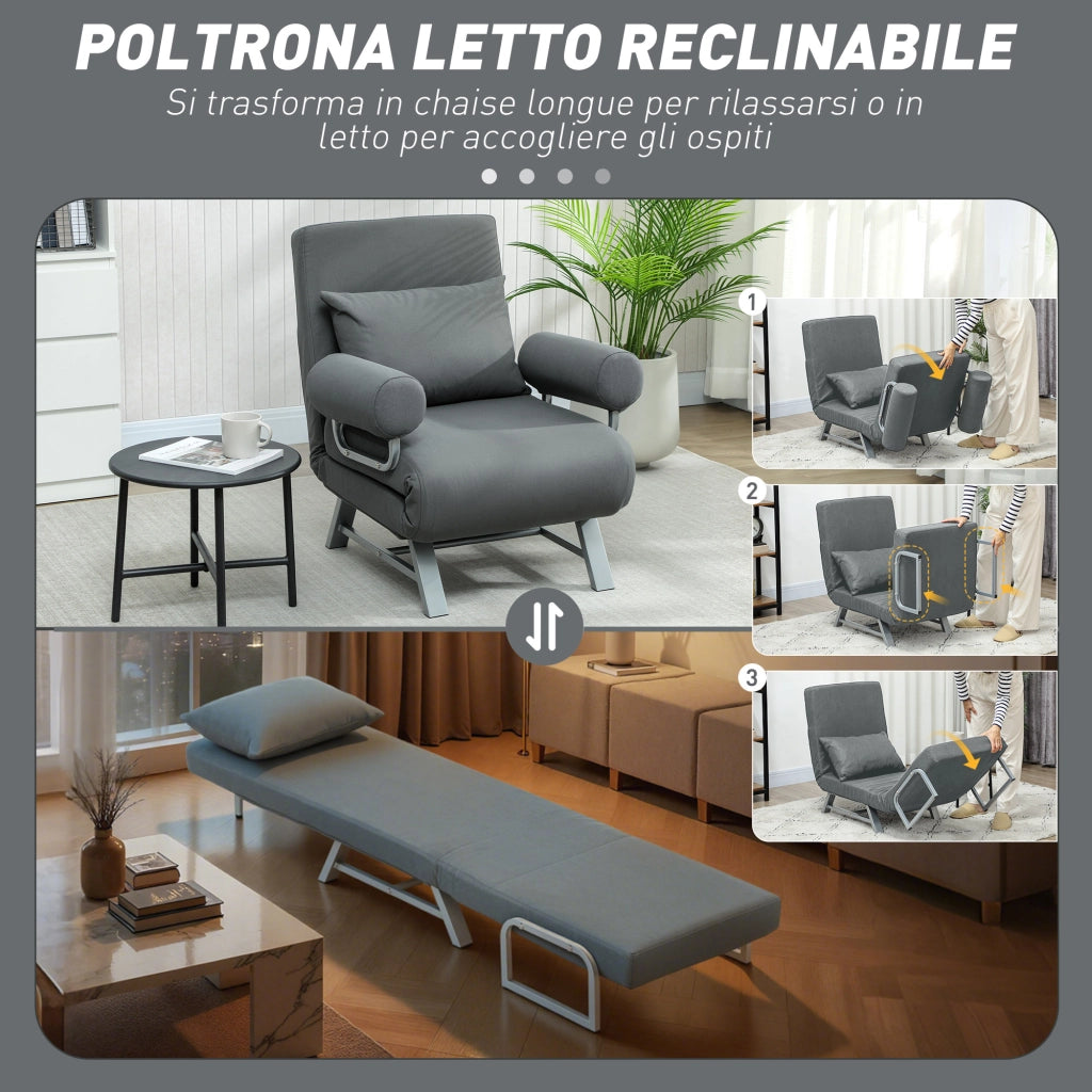 Poltrona Letto con Schienale Reclinabile ¨C zephmum ¨C Tessuto Grigio Scuro 73x78x81 cm