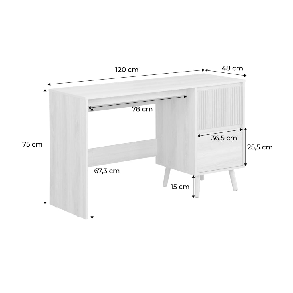 Scrivania scandinava decorazione in legno, 2 cassetti, marrone